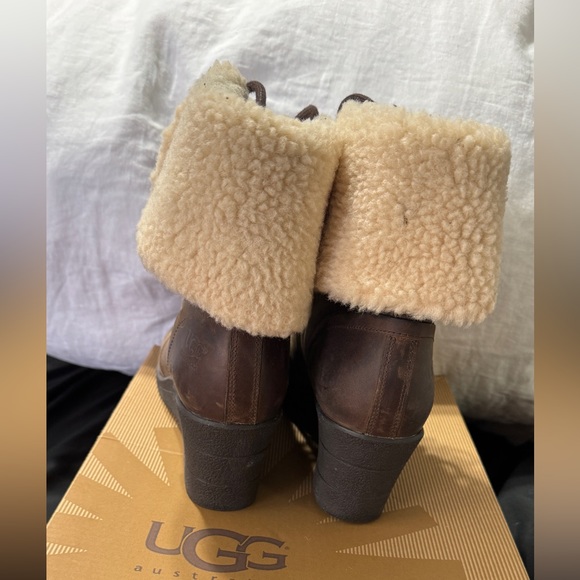 UGG | Brown Zea Ankle Lace Up Wedge Boots - Picture 8 of 11